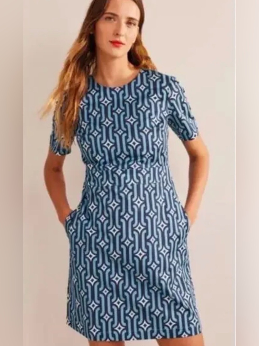 Boden Blue Geometric Mini Shift Dress. Size 8P